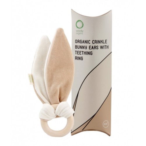 Organic crinkle bunny ears with teething ring