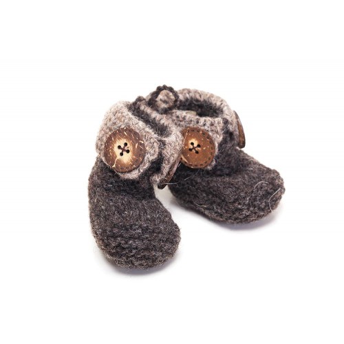 Knitted Baby Booties with Big Buttons